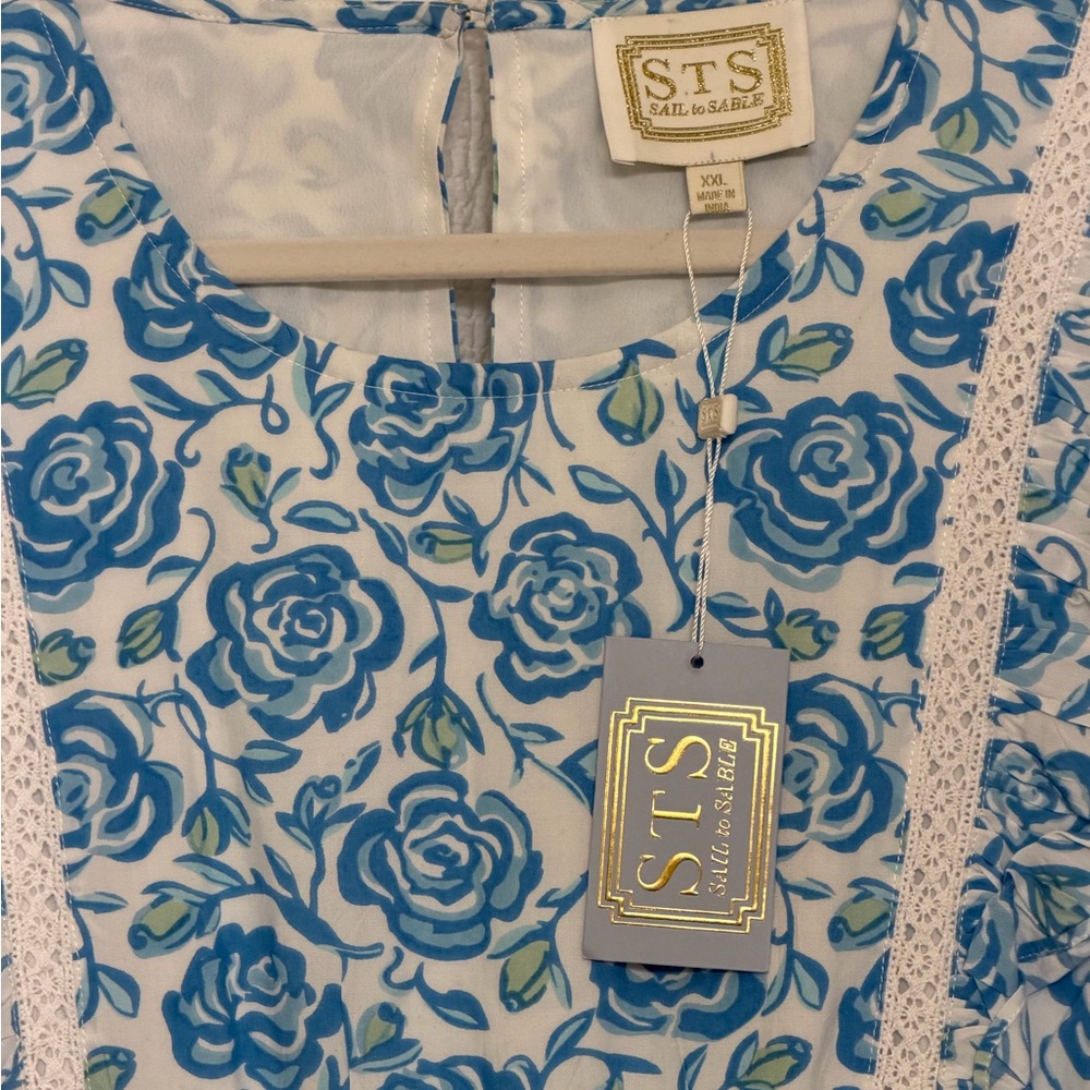 Sail to Sable Blue Rose Floral Tiered Dress XXL NWT $248 - Picture 3 of 9